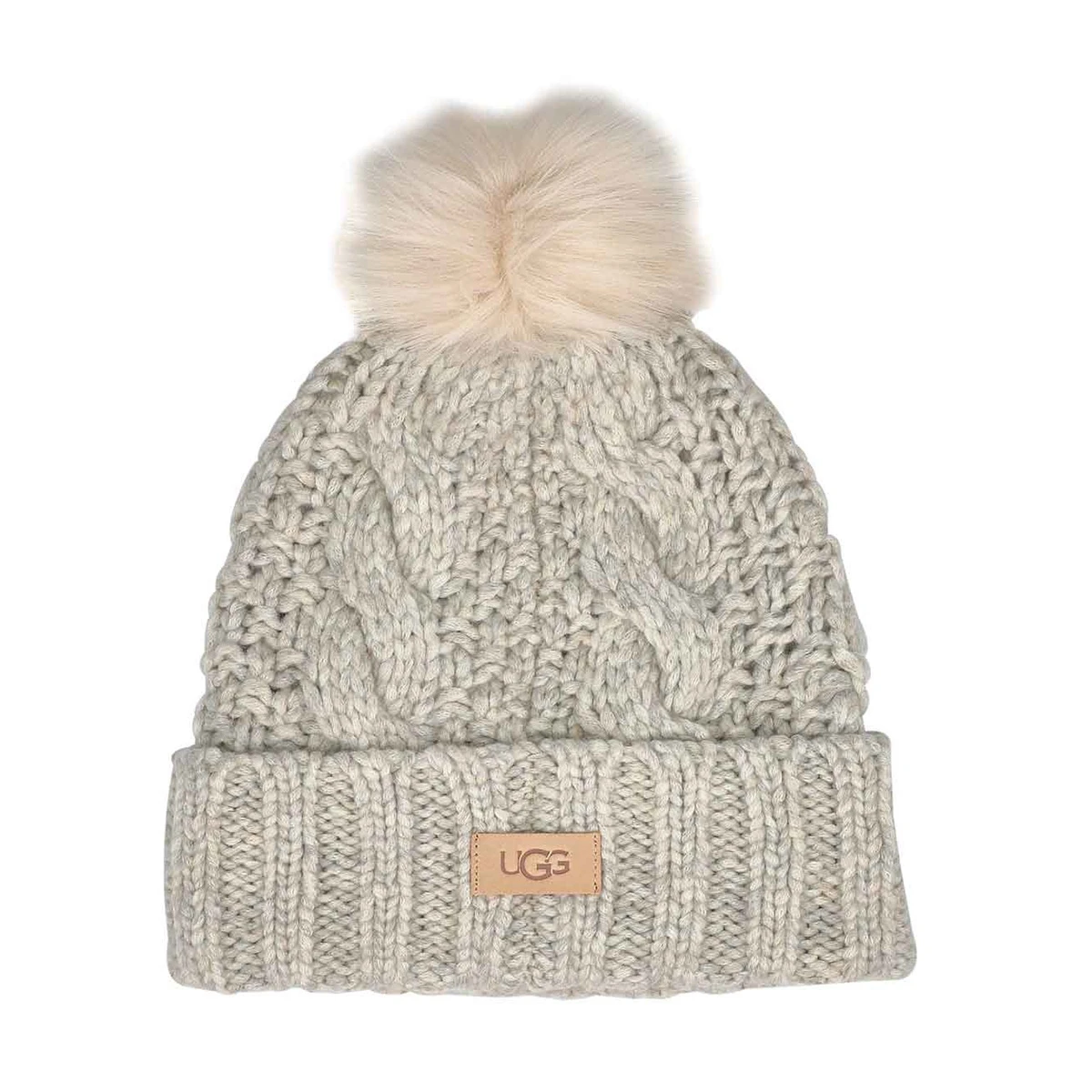 UGG Women's Knit Cable Faux Fur Pom Beanie - - Image 3